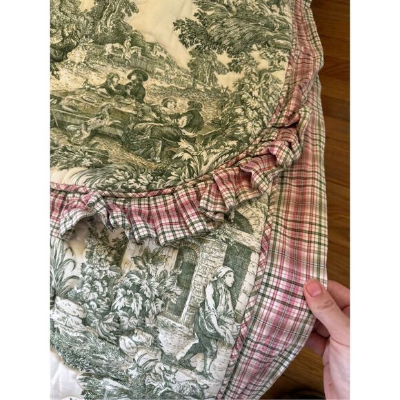 Custom French Country Chinoiserie Green Toile Quilted Comforter Coverlet Twin Si - Picture 8 of 11